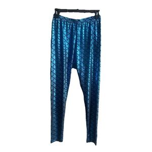 iHeartRaves Medium 100% Mermaid Electric Blue Scales Leggings Beach Ocean Hippie